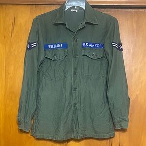 U.S. Air Force Green Military Field Shacket Thrashed Distressed Freshly Washed